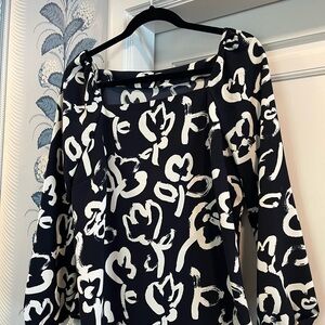 J. Crew dark navy and White Abstract Floral square neck Blouse